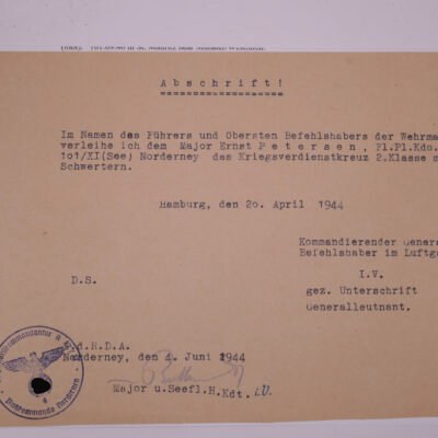 20251215-191907136 Abschrift Urkunde zum KVK 2.Klasse Norderney Major Ernst Petersen.