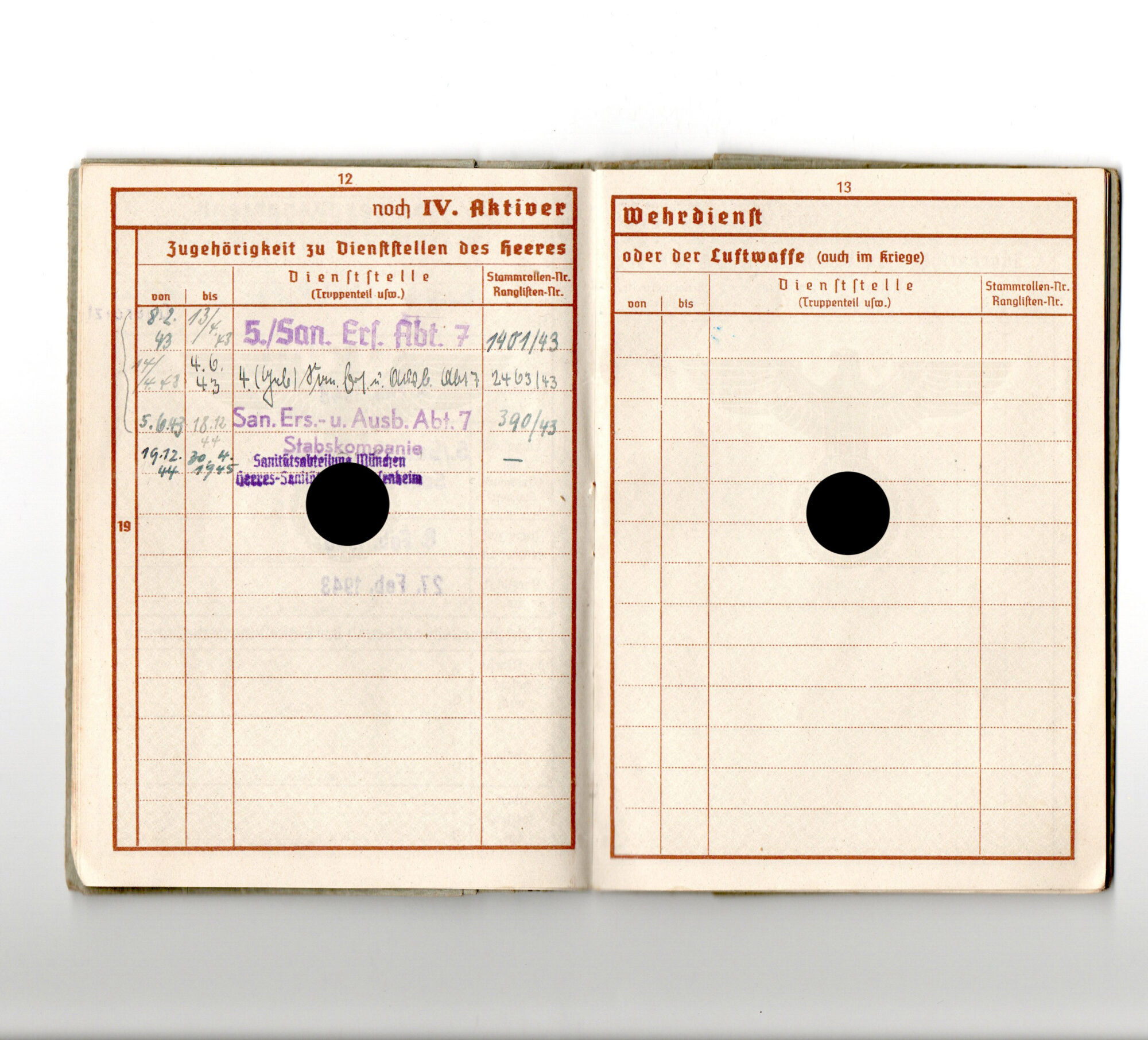 Wehrpass 5./San.Ers.Abtl.7