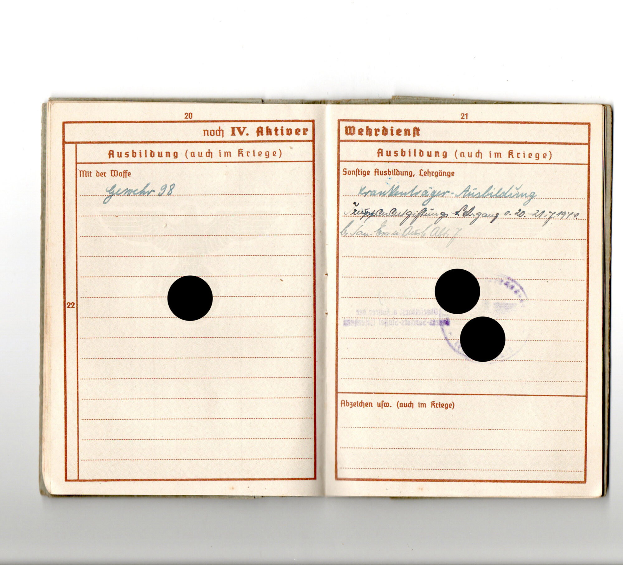 Wehrpass 5./San.Ers.Abtl.7